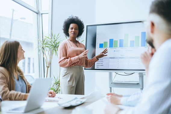 woman presenting data